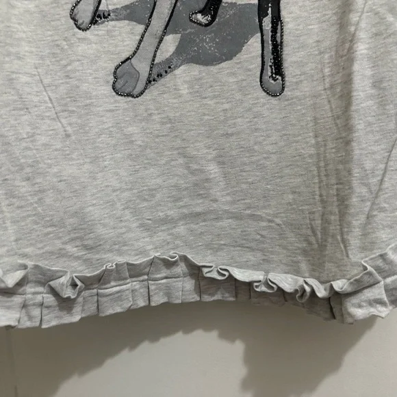 Marc Cain Grey Cotton T-Shirt with Dog and Floral sequin and stone design - Picture 5 of 7